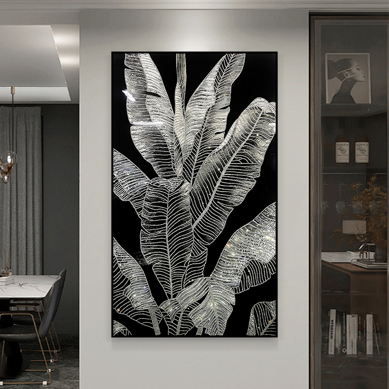 银叶墨影客厅沙发背景墙装饰画现代简约轻奢感卧室挂画实物装置画