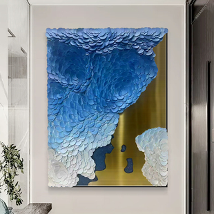 蓝羽藏金客厅餐厅卧室实物装置画高级感小众艺术走道玄关定制挂画