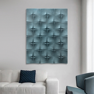 青灰棱界现代木雕砂岩装饰画客厅餐厅玄关卧室高级感实物装置画