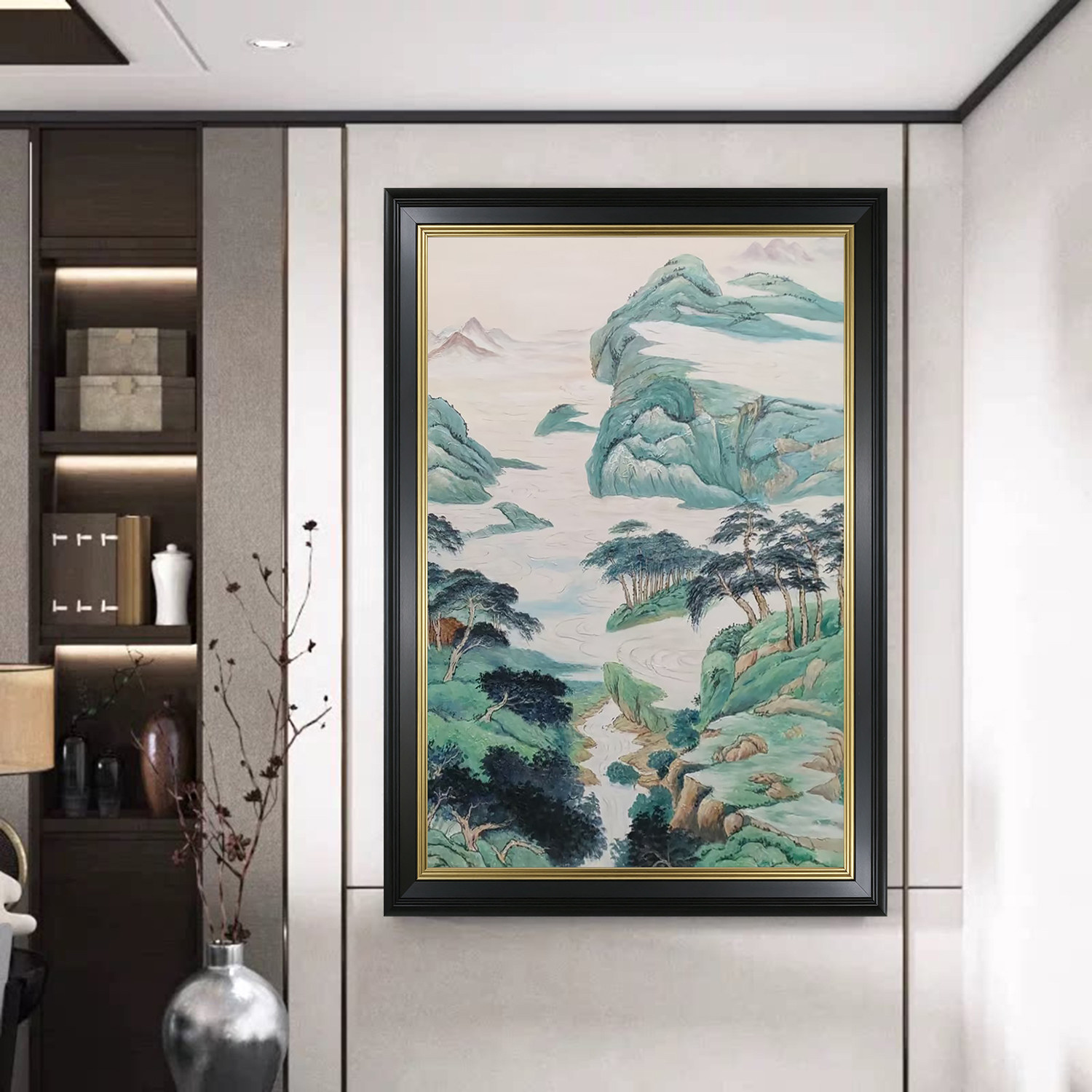 溪山叠翠玄关动物装饰画小众艺术高级感沙发背景墙挂画手绘油画