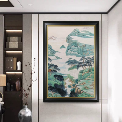 溪山叠翠玄关动物装饰画小众艺术高级感沙发背景墙挂画手绘油画