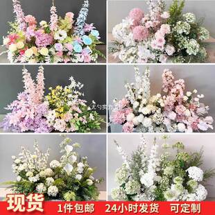 粉白色婚庆地排花花路引花婚礼布置花排中式场景花艺装饰假花