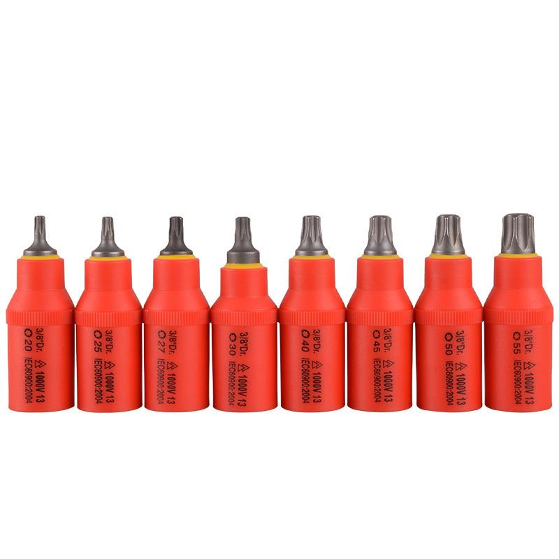 进口1000V绝缘星形套筒头3/8VDE梅花旋具批头T20-T55电工耐高压