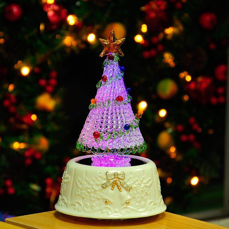 七彩led水晶圣诞树桌面透明发光圣诞装饰摆件