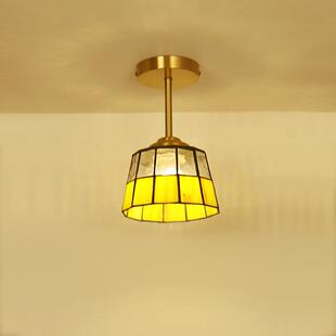 法式全铜吸顶灯欧式轻奢马赛克彩色玻璃玄关灯美式复古走廊吊灯