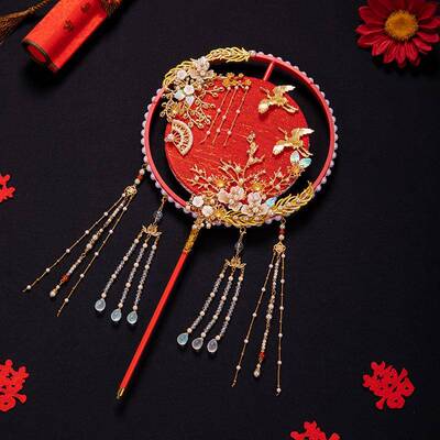 溪畔新品中式婚礼新娘团扇秀禾服配饰扇汉服婚扇手工婚扇成品双面