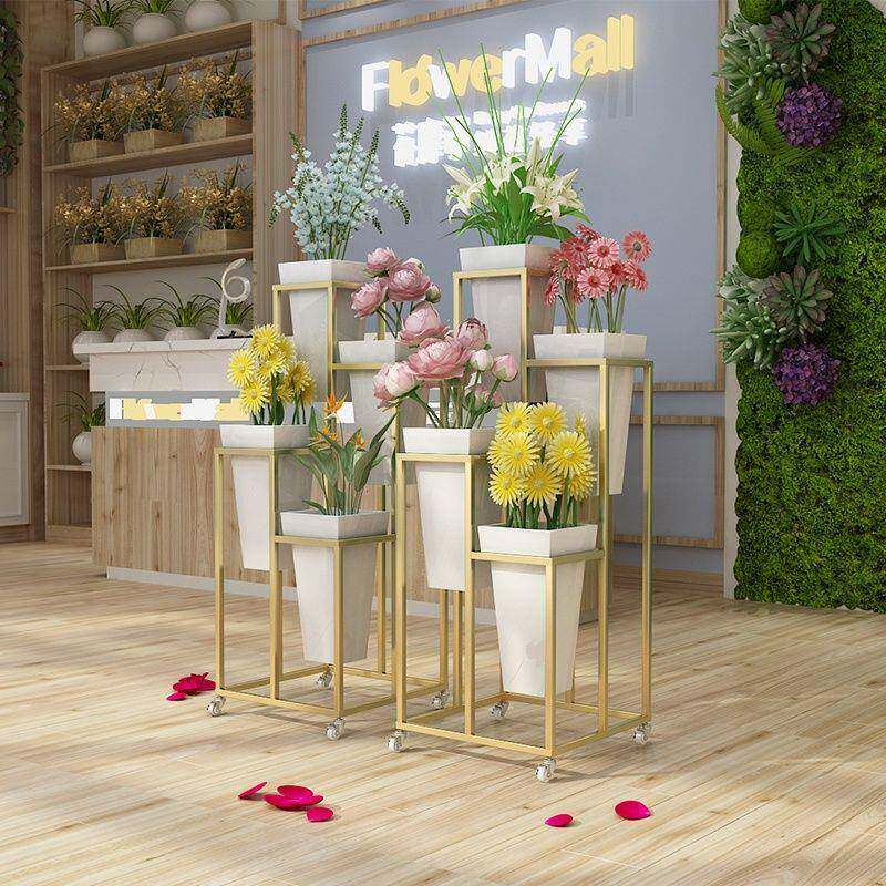 北欧花店花架鲜花桶架可移动阶梯货架多层客厅展示架塑料桶鲜花架