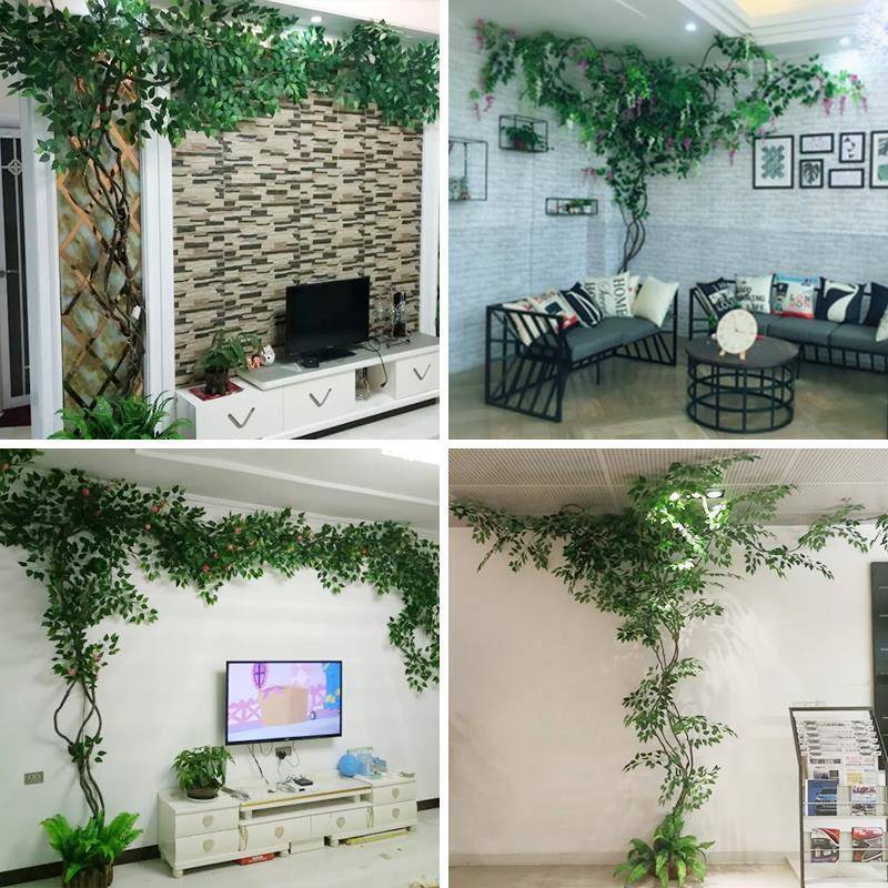 仿真树叶树枝树藤假叶子客厅室内绿植盆栽藤蔓假花藤条植物墙装饰