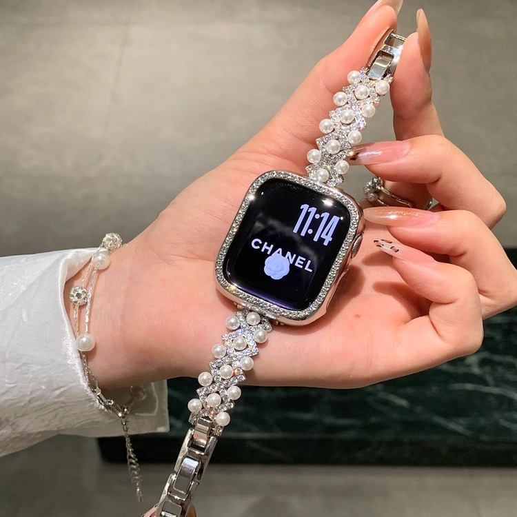 适用iWatch珍珠闪亮锆石金属表带