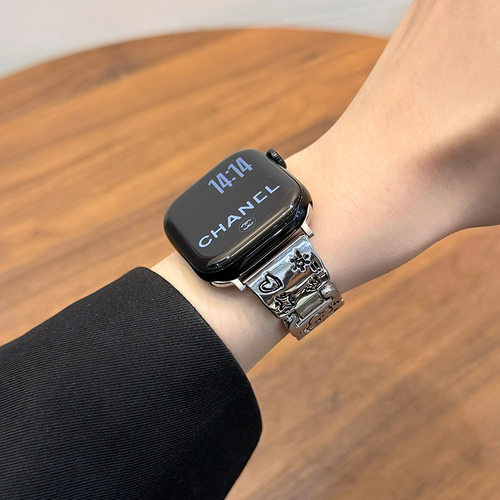 适用iwatch涂鸦腊肠狗金属链表带