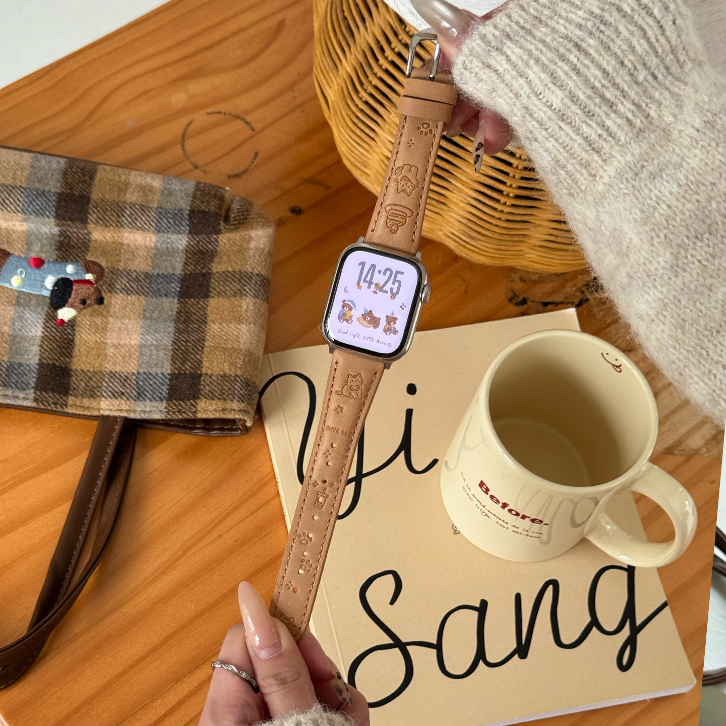 适用iWatch秋冬可爱猫咪真皮表带