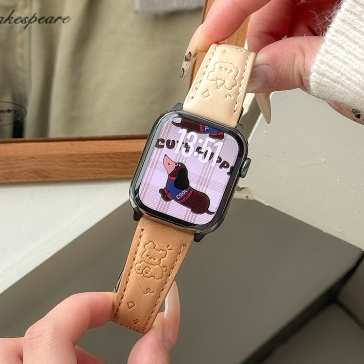适用苹果iWatch可爱秋冬真皮表带