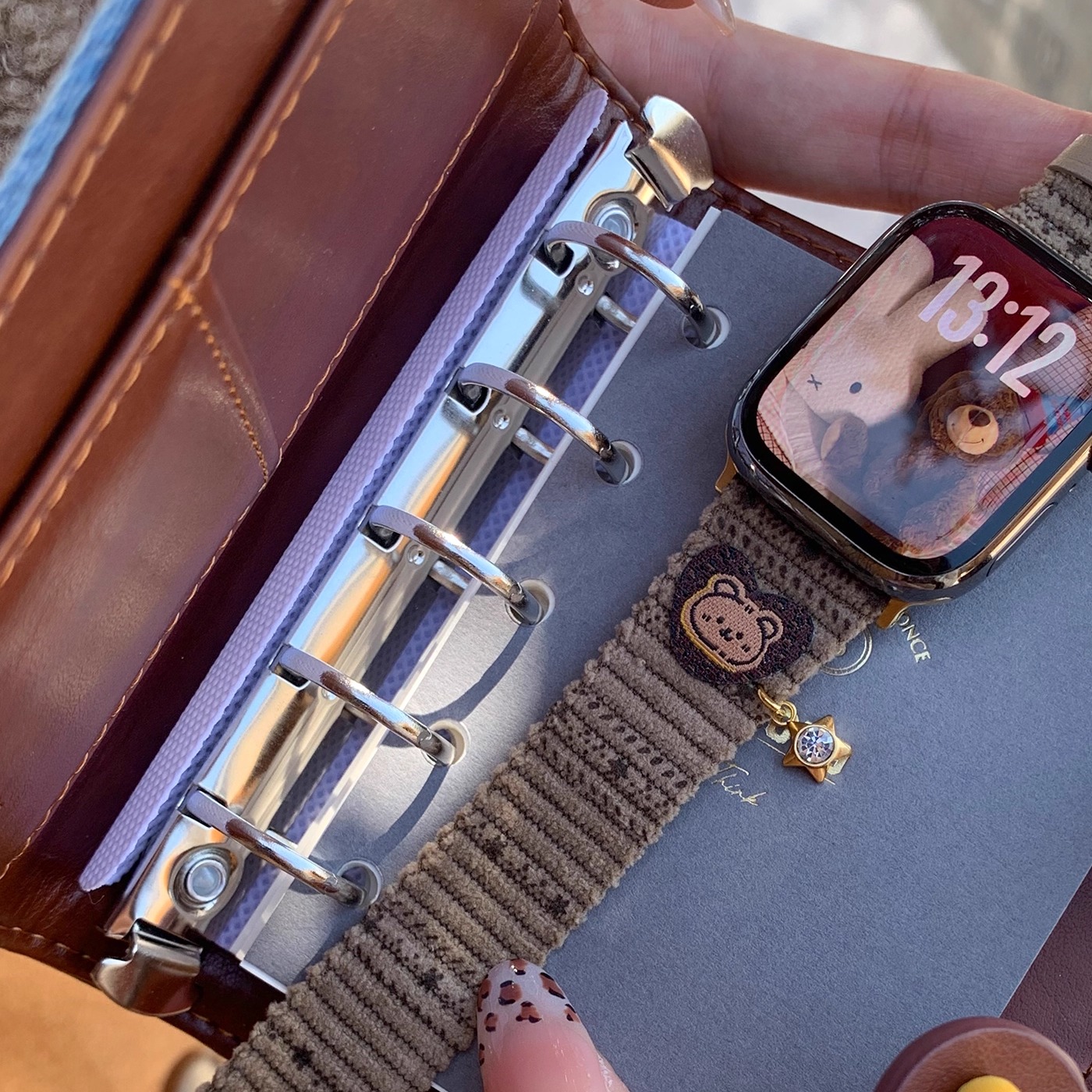 适用iWatch可爱小熊灯芯绒表带