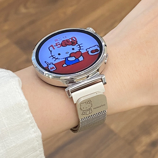 适用华为GT6手表可爱猫咪KT猫米兰尼斯女款 Oppo 表带watch5智能新款 pro少女风 X2mini 磁吸腕表透气GT4 KLKL