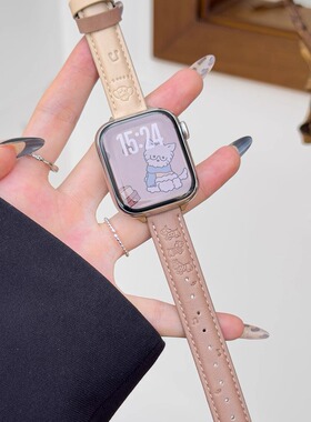 KLKL [秋冬色系] 适用苹果iWatch S11可爱真皮拼色表带 柔软皮质Apple watch女款柔软腕带Series10 SE Ultra