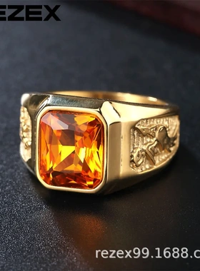 r0431-09 新款饰品 欧色龙凤宝石钛钢戒指 时款