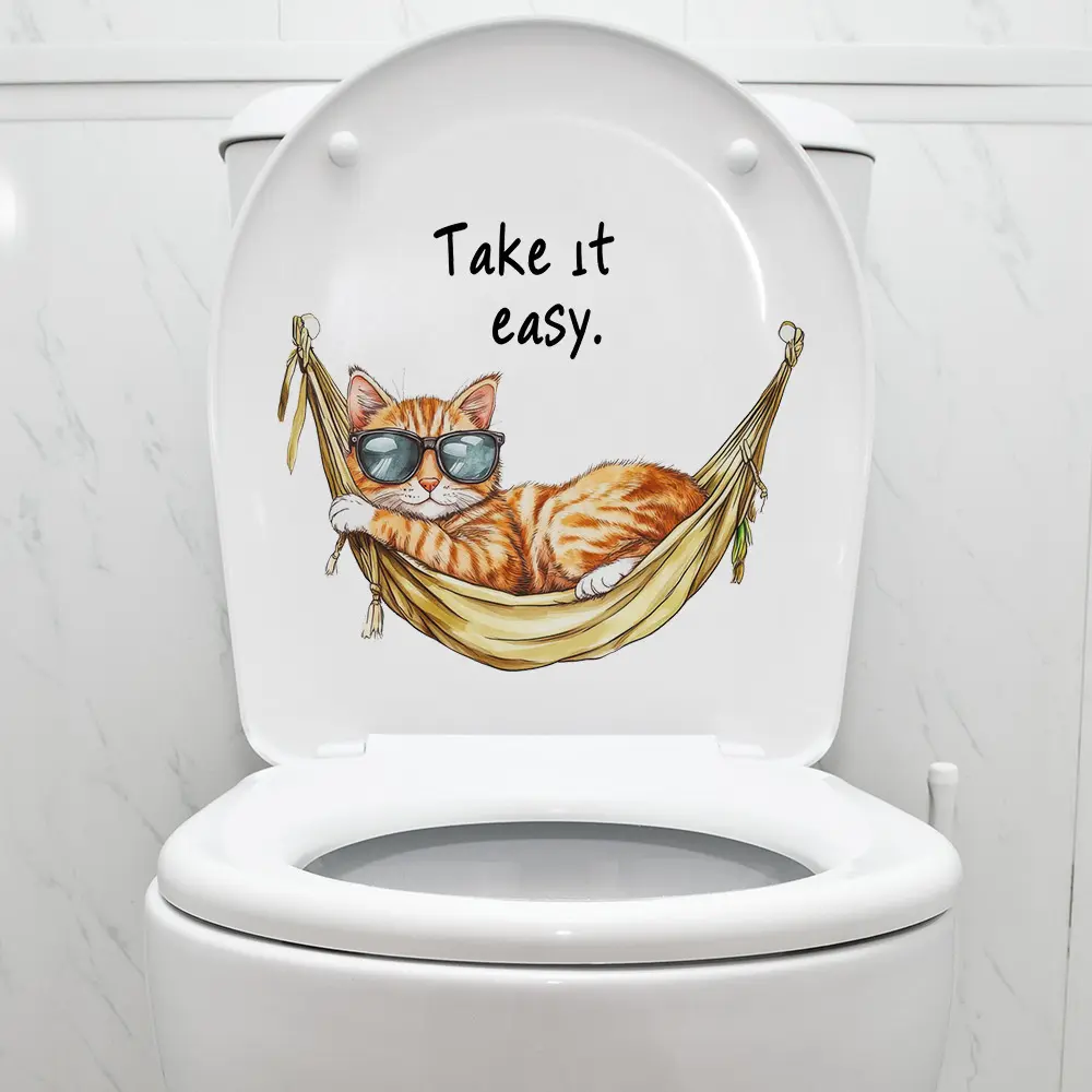 尚易pv自粘可移除马桶贴吊篮的猫咪防水马桶盖墙贴定制