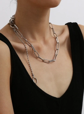 欧美饰品 嘻哈设计款项饰 时尚朋克圆珠链条圈圈项链女