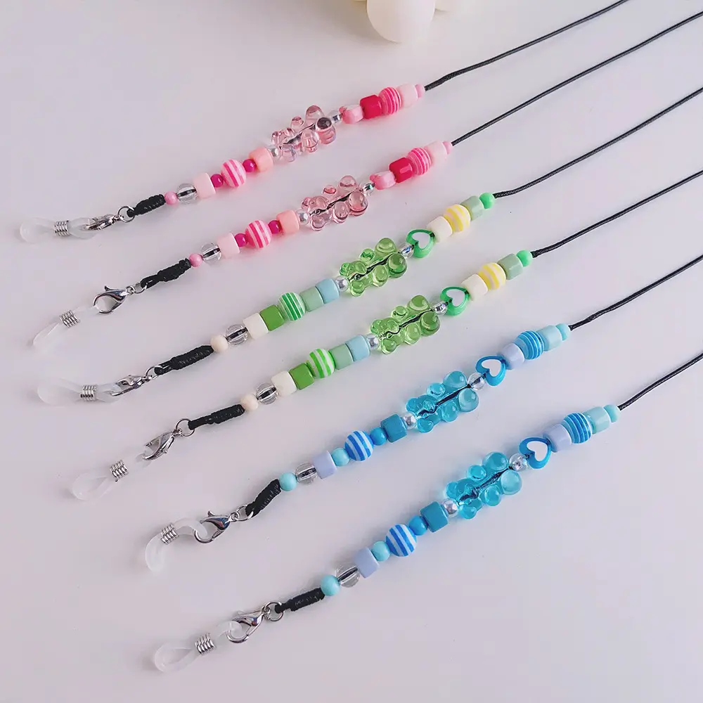 日韩ins风蜡绳条纹彩珠防丢口罩链耳机配饰时尚眼镜链