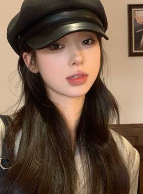 2025春秋美拉德穿搭帽子女高品质复古皮沿八角帽百搭显脸小报童帽