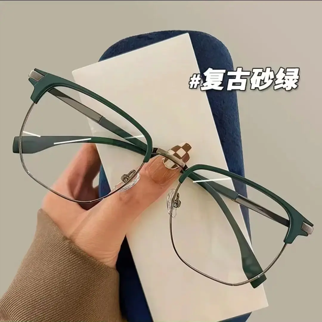 复古痞帅理工男眉线半框眼镜近视度数防蓝光平光方框大脸眼镜镜架