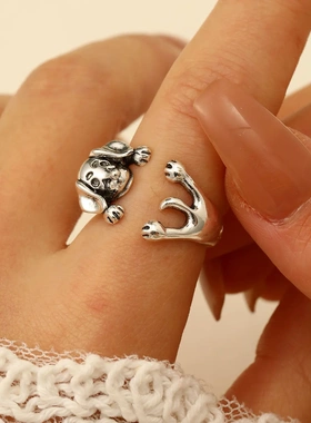 欧美畅销可爱生肖可卡犬戒指女小众设计食指戒速卖通热卖饰品