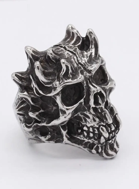 r1505 饰品 欧美个性复古恶魔骷髅头男士钛钢戒指