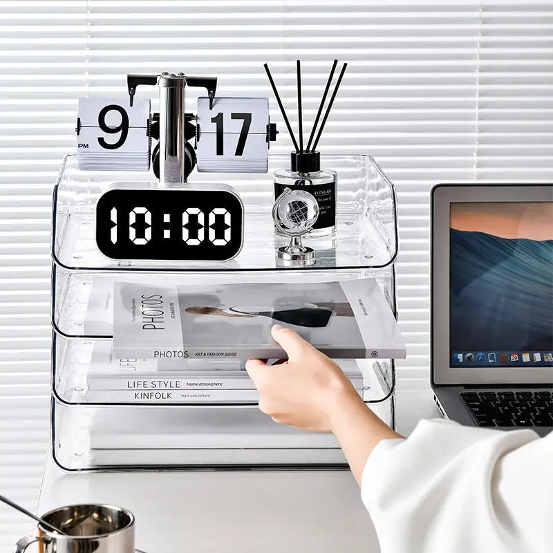 学生桌面可叠加文件收纳盒办公室透明资料整理文具置物架