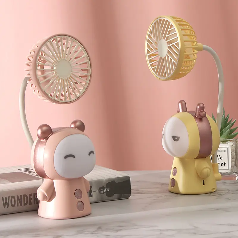 卡通led充电风扇 折叠可爱小风扇 少儿桌面可移动带灯风扇