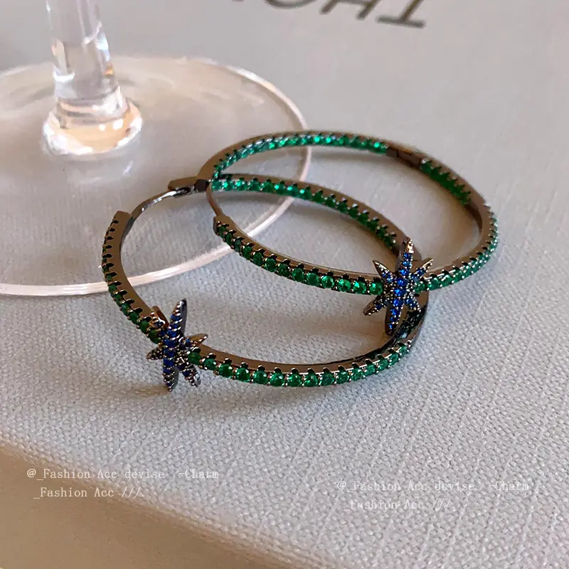 锆石芒星圆圈耳扣欧美精致ins几何耳环复古高级感轻奢设计耳饰女