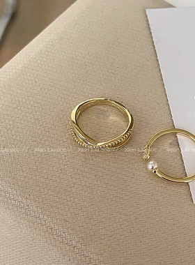 小众设计气质贝壳交叉戒指女时尚个性食指戒新款开口戒微镶锆石