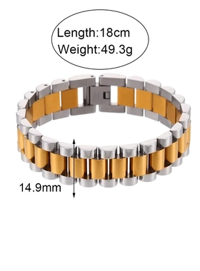 欧美ins时尚简约嘻哈轻奢粗链条饰品不锈钢镀金15mm宽表带链手链