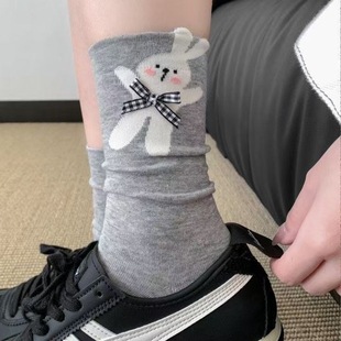 夏季 中筒袜 结可爱中筒袜女卡通骨堆堆袜韩版 in风薄款