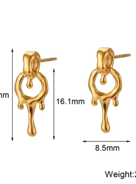 欧美ins时尚个性简约耳钉耳环饰品不锈钢镀18k熔岩环吊坠项链女