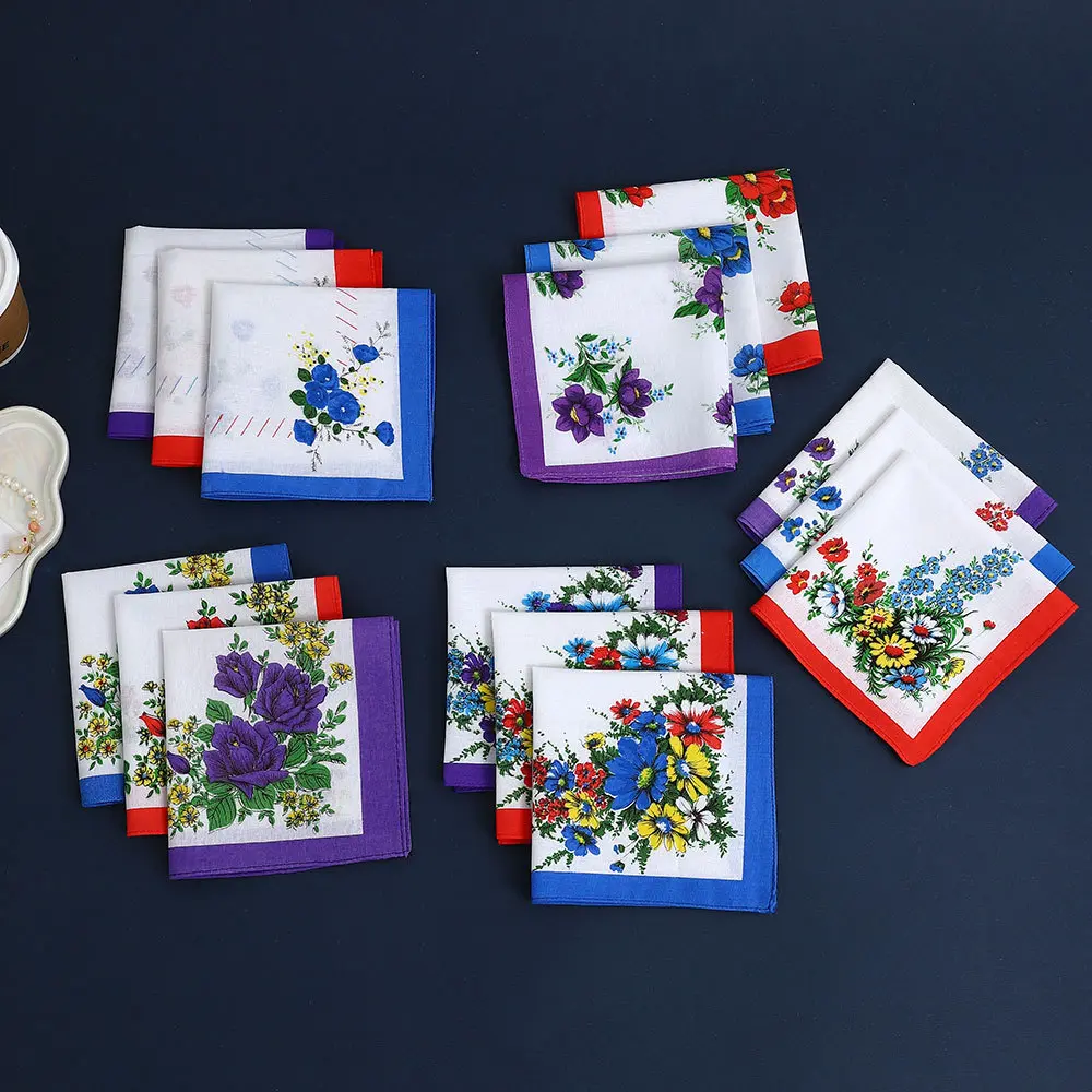 老式经典古风女士纯棉手帕怀旧直边手绢全棉印花花朵手巾随身方巾