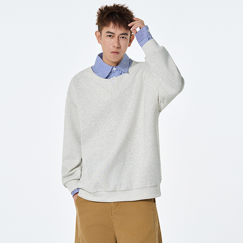 秋季新款假两件撞色拼接衬衫领卫衣男女长袖翻领宽松情侣款