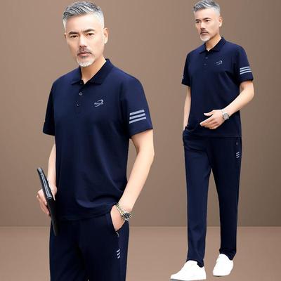 名牌特价爸爸夏装套装中老年人