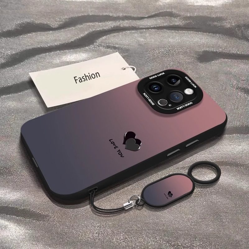 渐变爱心适用苹果16promax手机壳新款彩绘iphone15pro小众高级感14网红超火爆款13硅胶女款12简约防摔保护套