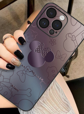 玄紫电镀米妮适用苹果17promax手机壳iPhone16新款13迪士尼15pro网红14防摔13promax女12镜头11全包8p保护7套