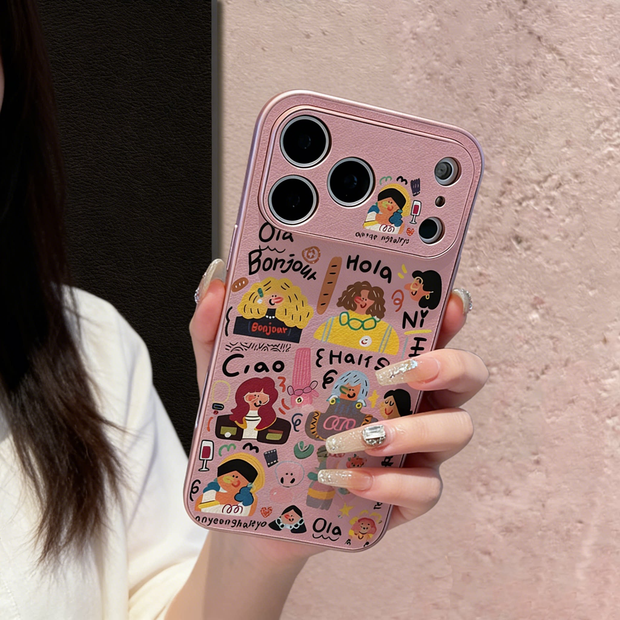 彩色头发女孩小羊皮适用苹果17promax手机壳新款iphone