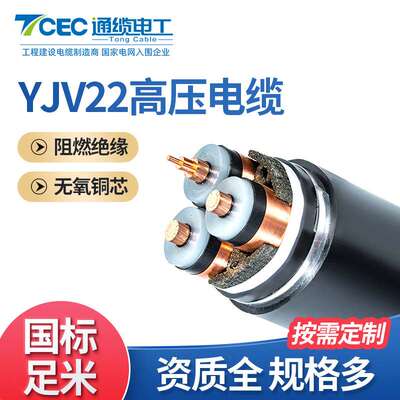 国标通缆电工铜芯电线带铠装阻燃耐火护套线ZR-YJV22高压电力电缆