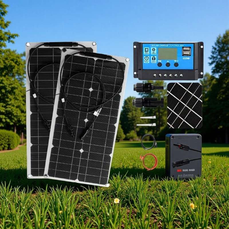 热卖单晶硅25WMC4线盒太阳能发电板充电稳压器户外旅游太阳能套件