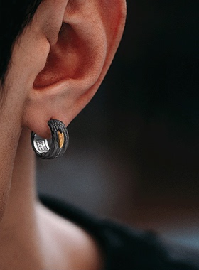 EE复古白羽耳扣男925银做旧手工羽毛耳环高级小众原创设计耳钉