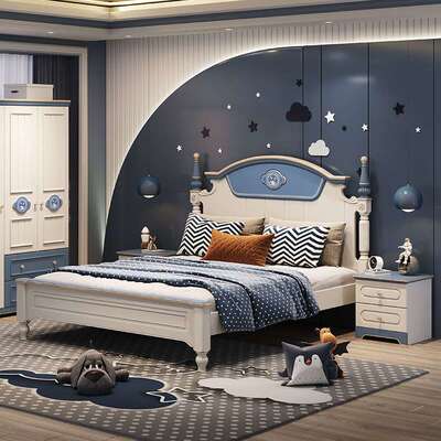 QRA11#儿童实木1米2单人美式床1.5男生女孩小户型一米二高箱储物