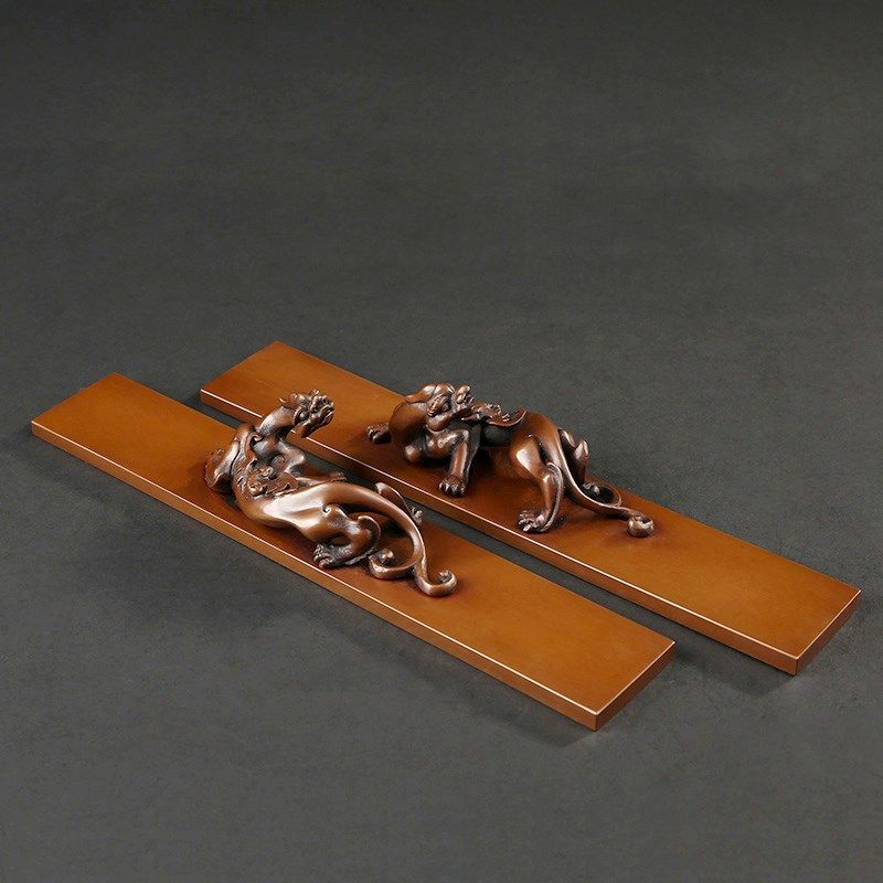 紫铜螭龙镇尺摆件纯铜实心提钮镇纸文房四宝书桌书房装饰书法礼品