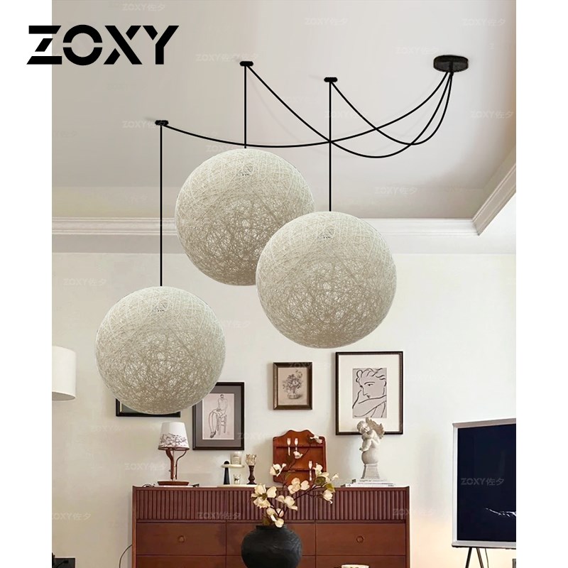 zoxy佐夕 麻球吊灯日式藤编服装店咖啡厅诧寂风店铺商用藤艺球灯