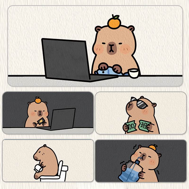 水豚鼠标垫超大可爱卡皮巴拉简约加厚办公学习桌垫电脑键盘书桌垫