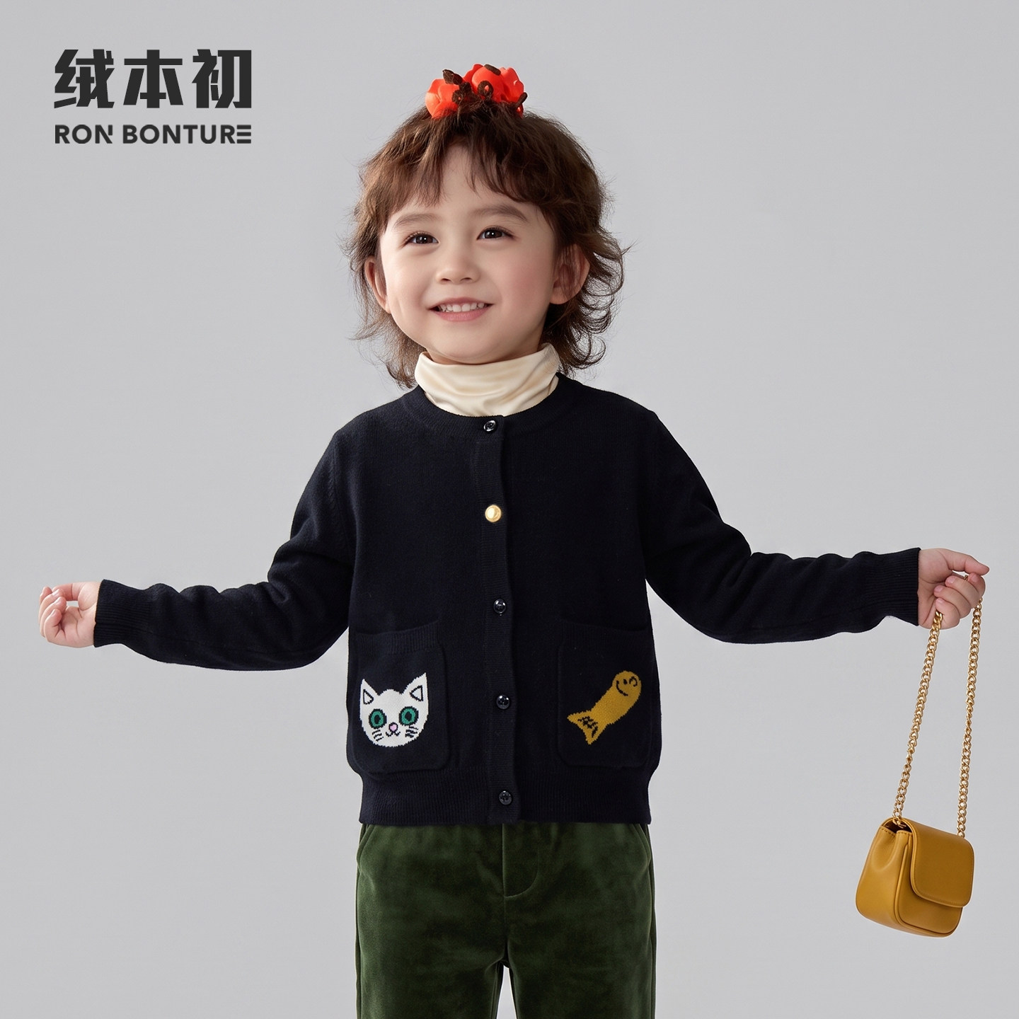 绒本初儿童羊绒开衫细软卡通毛衣