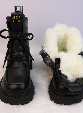 2025秋冬加绒羊毛马丁靴东北抗寒零下40度防滑厚底增高女鞋时尚