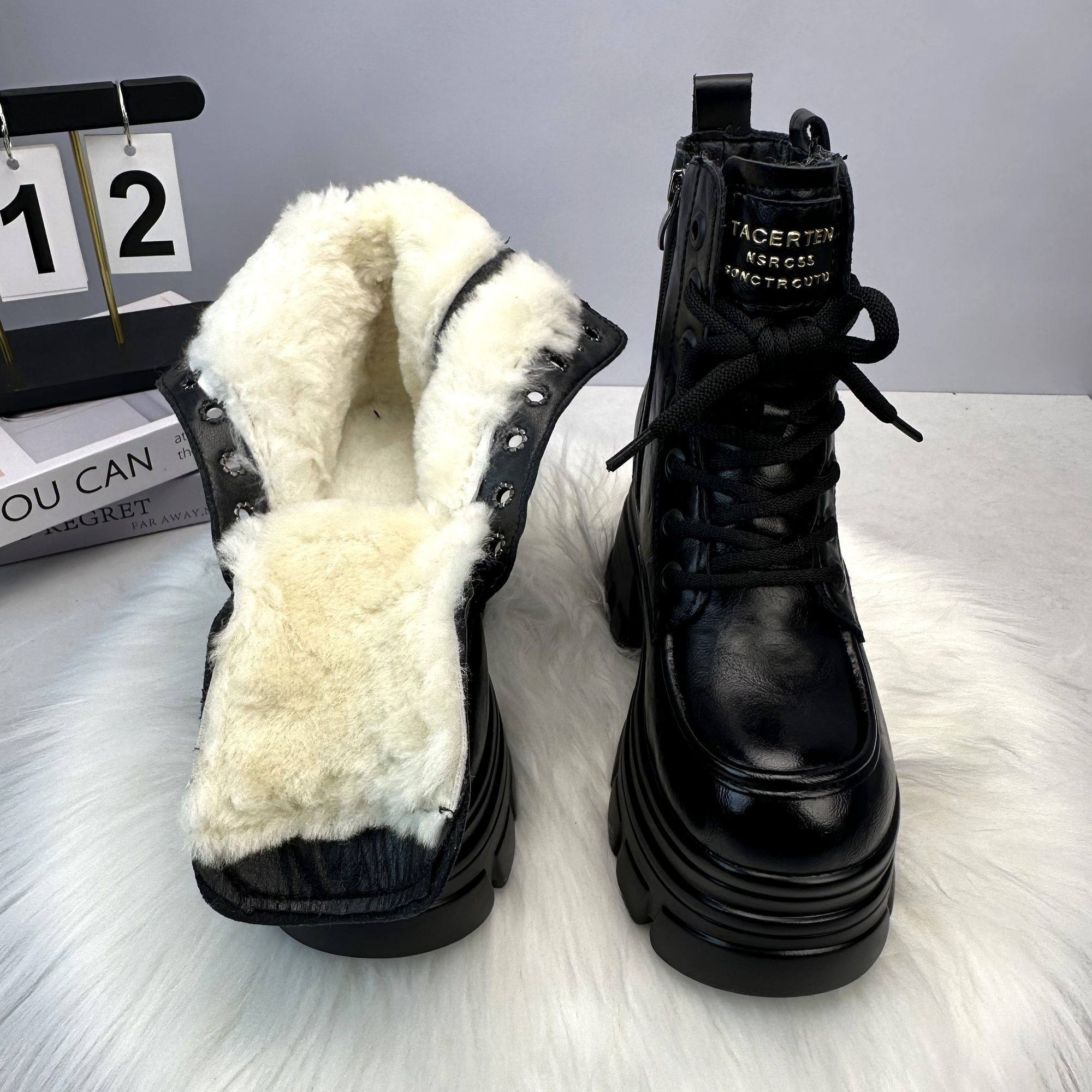 真皮厚底马丁靴女10cm内增高